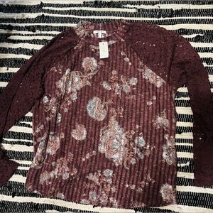 Maurices Floral Burgundy Lace Sleeve Top, new with tag!